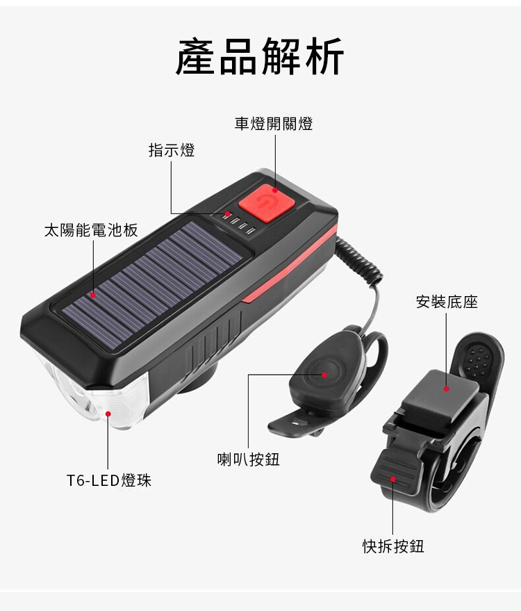 太陽能電池板產品解析車燈開關燈指示燈喇叭按鈕T6-LED燈珠快拆按鈕安裝底座