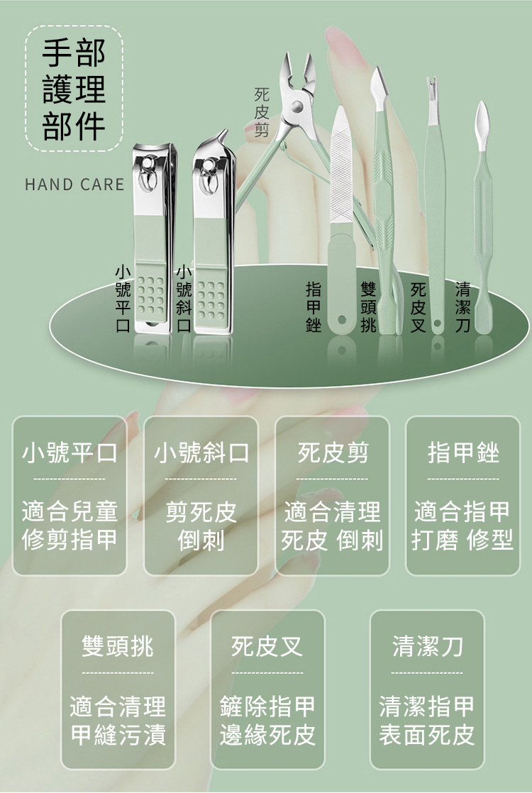 手部護理部件HAND CARE小號平口小號斜口死皮剪指甲銼適合兒童修剪指甲剪死皮適合清理適合指甲倒刺 死皮 倒刺打磨 修型雙頭挑死皮叉清潔刀適合清理甲縫污漬鏟除指甲清潔指甲邊緣死皮表面死皮