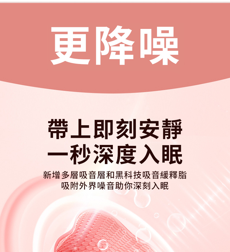 更降噪帶上即刻安靜一秒深度入眠新增多層吸音層和黑科技吸音緩釋脂吸附外界噪音助你深刻入眠