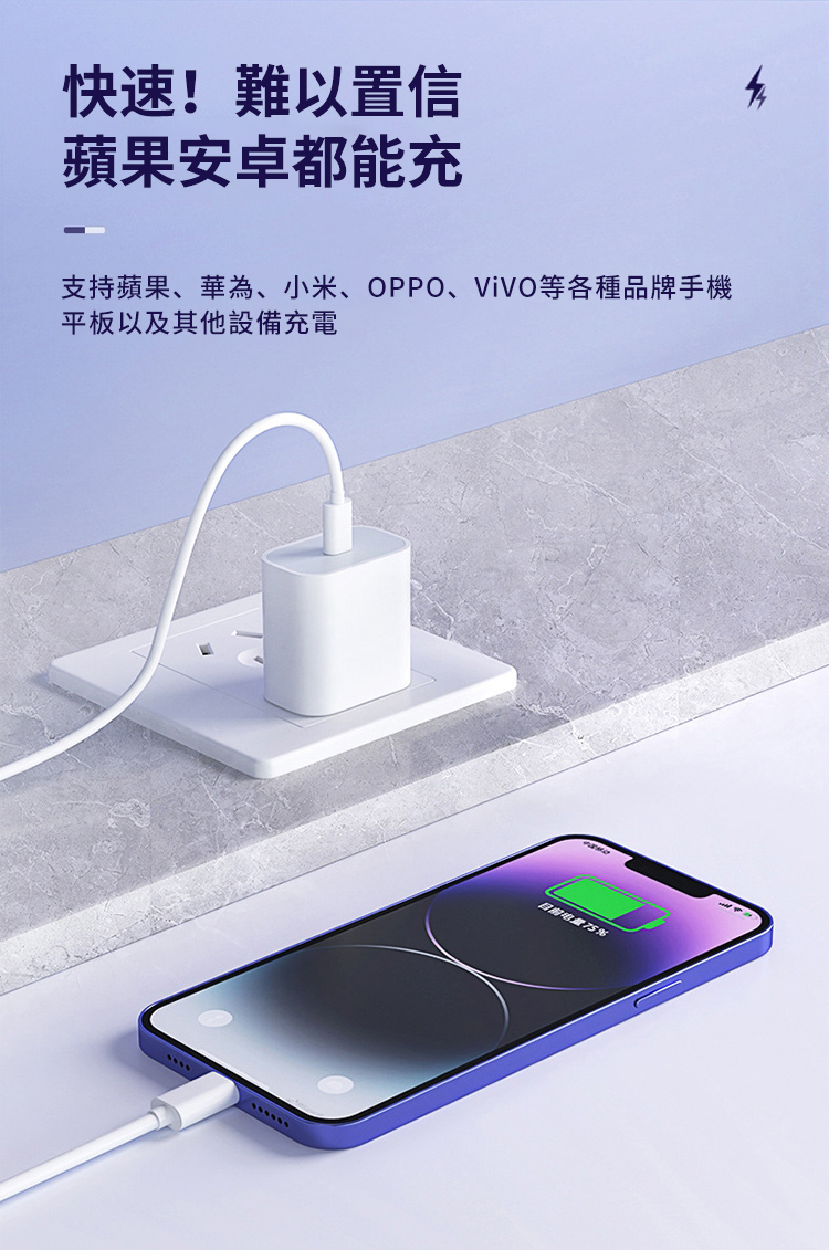 快速!難以置信蘋果安卓都能充支持蘋果、華為、小米、OPPO、ViVO等各種品牌手機平板以及其他設備充電75%