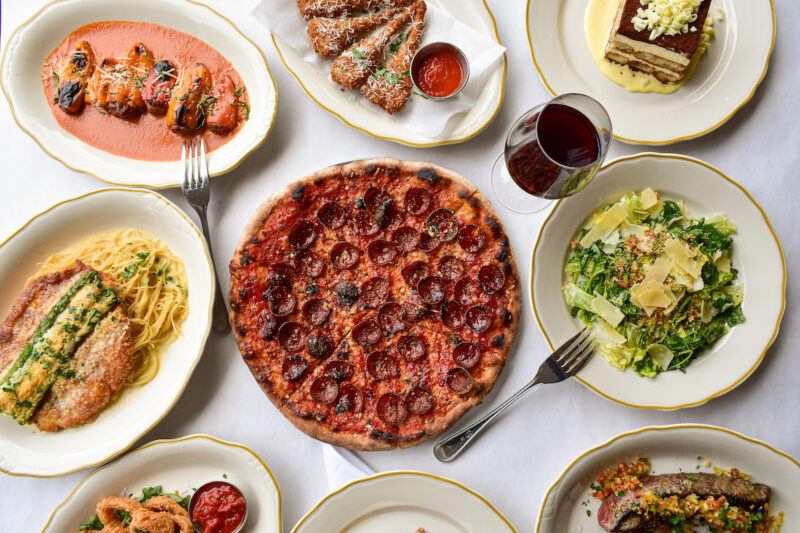Photo of overhead dishes from Antico Posto