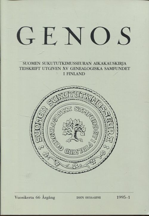 Genos 1-4/1995 - Suomen Sukututkimusseuran aikakauskirja - Vuosikerta | Vantaan Antikvariaatti Oy | Osta Antikvaarista - Kirjakauppa verkossa