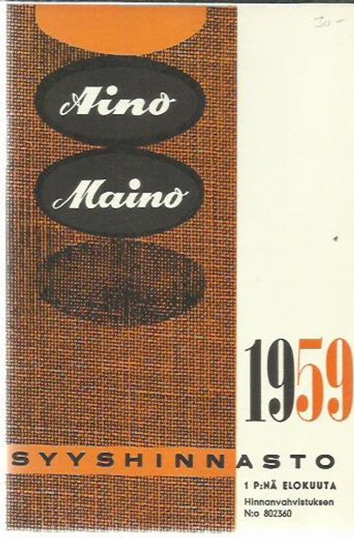 Aino Maino syyshinnasto 1959 - Tampereen Trikoo oy syyskausi 1959 | Antikvariaatti Oranssi Planeetta | Osta Antikvaarista - Kirjakauppa verkossa