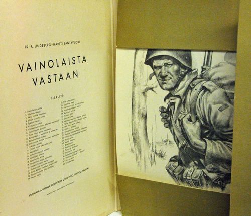 Vainolaista vastaan - 48 sotakuvataulua - Lindeberg A. (piirrokset) - Santavuori Martti (teksti) | Vaisaaren kirja | Osta Antikvaarista - Kirjakauppa verkossa