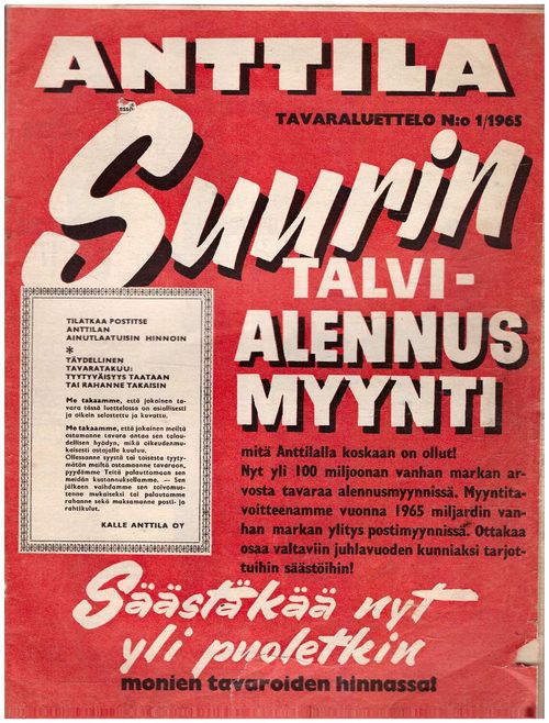 Anttila tavaraluettelo No 1/1965 | Ilkan kirja ay | Osta Antikvaarista - Kirjakauppa verkossa