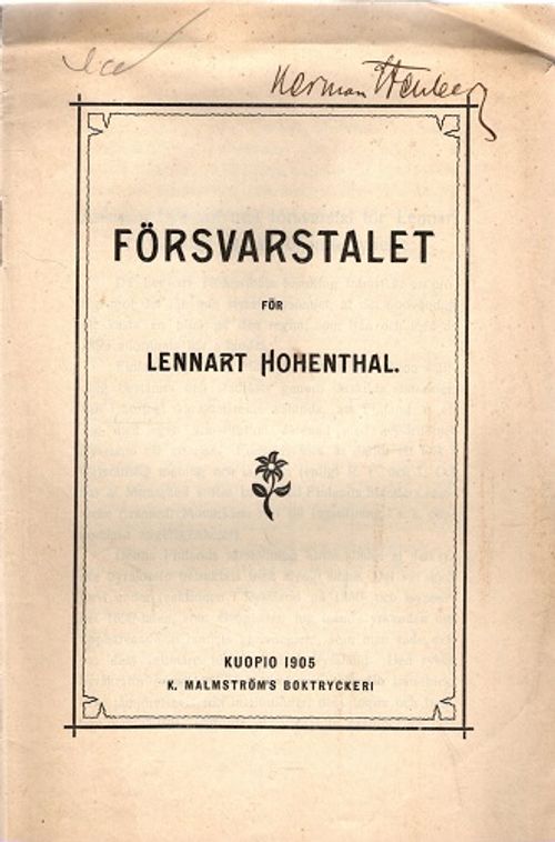 Förvarstalet för Lennart Hohenthal | Vantaan Antikvariaatti | Osta Antikvaarista - Kirjakauppa verkossa