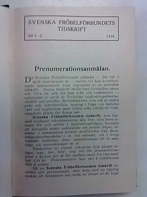 Svenska fröbelförbundets tidskrift 1918-1923 | Antikvaarinen Kirjakauppa Tessi | Osta Antikvaarista - Kirjakauppa verkossa