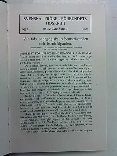 Svenska fröbelförbundets tidskrift 1929-1933 | Antikvaarinen Kirjakauppa Tessi | Osta Antikvaarista - Kirjakauppa verkossa