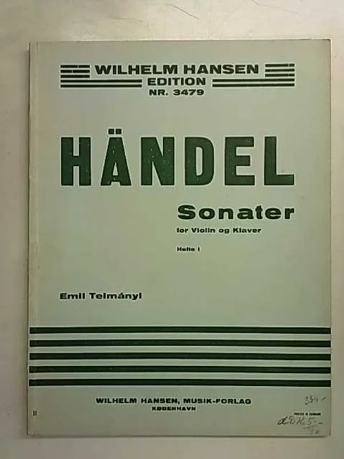 Händel Sonater for Violin og Klaver - Emil Telmanyi | Antikvaarinen Kirjakauppa Tessi | Osta Antikvaarista - Kirjakauppa verkossa