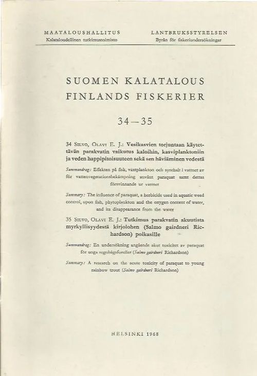 Suomen kalatalous 34-35 - Silvo Olavi E: | Antikvariaatti Punaparta | Osta Antikvaarista - Kirjakauppa verkossa