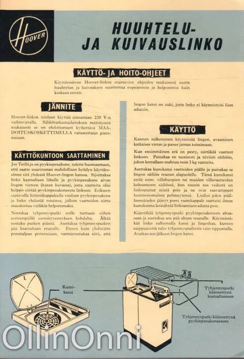 Hoover Huuhtelu- ja kuivauslinko - Käyttöohjeet | OllinOnni Oy | Osta Antikvaarista - Kirjakauppa verkossa