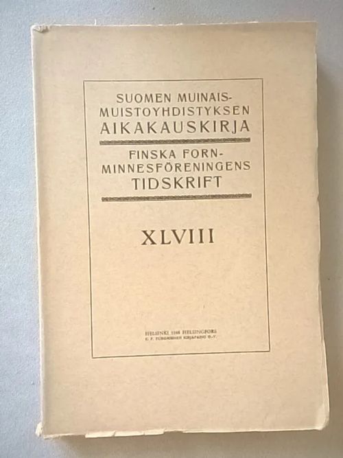 Suomen muinaismuistoyhdistyksen aikakauskirja XLVIII [ Jälkeenjääneitä tutkielmia + Ur Nådendals kyrkas byggnadshistoria + Husgrunderna i Storhagen, Kulla, Finström ] - Kronqvist I. - Kartano E. - Kivikoski Ella | Helsingin Antikvariaatti | Osta Antikvaarista - Kirjakauppa verkossa