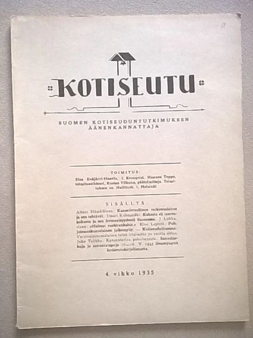 Kotiseutu 1935/4 -Suomen kotiseuduntutkimuksen äänenkannattaja | Helsingin Antikvariaatti | Osta Antikvaarista - Kirjakauppa verkossa