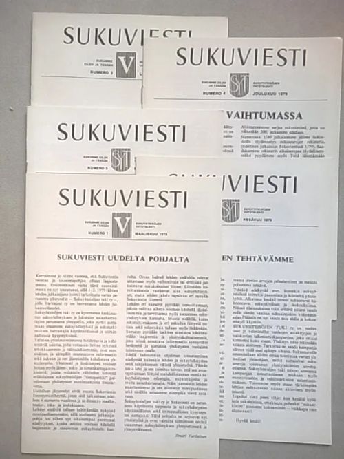 Sukuviesti 1979/no 1-4, vuosikerta + 1978/no 3 | Helsingin Antikvariaatti | Osta Antikvaarista - Kirjakauppa verkossa