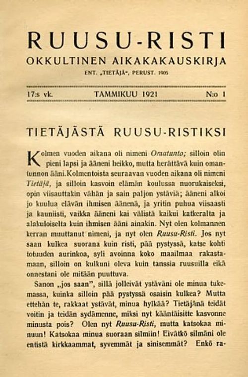 Ruusu-risti okkultistinen aikakauskirja 1921 | Antikvariaatti Pufendorf |  Osta Antikvaarista - Kirjakauppa verkossa