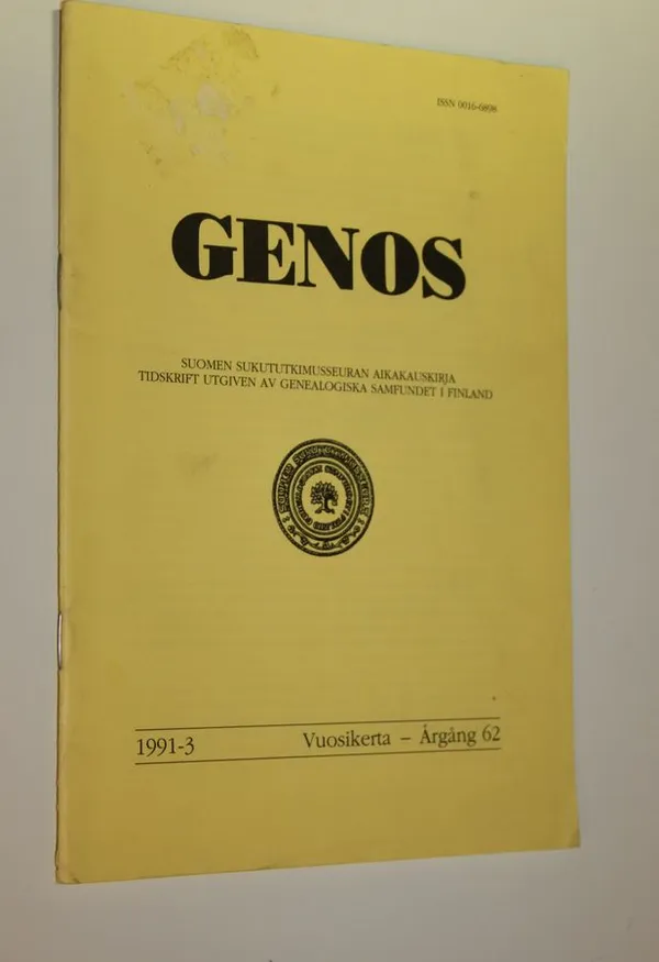 Genos 1991-3 ; vuosikerta 62 : Sukutieteellinen aikakauskirja | Finlandia Kirja | Osta Antikvaarista - Kirjakauppa verkossa