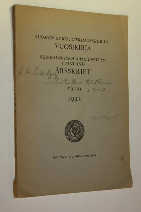 Suomen sukututkimusseuran vuosikirja XXVII 1943 | Finlandia Kirja | Osta Antikvaarista - Kirjakauppa verkossa