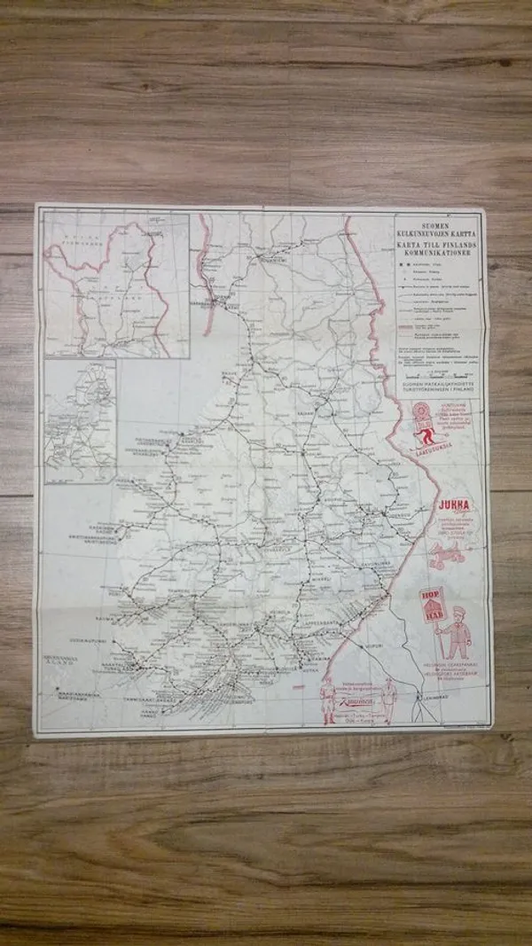 Suomen kulkuneuvojen kartta = Karta till Finlands kommunikationer 1:2000000  (1945) | Finlandia Kirja | Osta Antikvaarista -