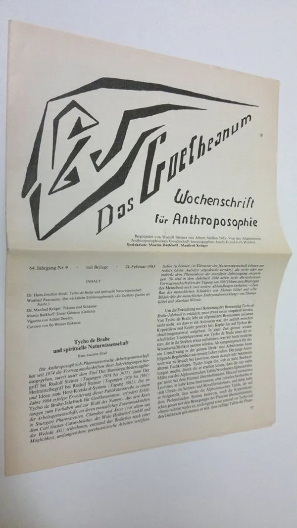 Das Goetheanum nr. 9/1985 : Wochenschrift fur Anthroposophie - Barkhoff, Martin (red.) | Antikvaari - kirjakauppa verkossa
