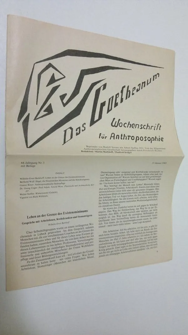 Das Goetheanum nr. 3/1985 : Wochenschrift fur Anthroposophie - Barkhoff, Martin (red.) | Antikvaari - kirjakauppa verkossa