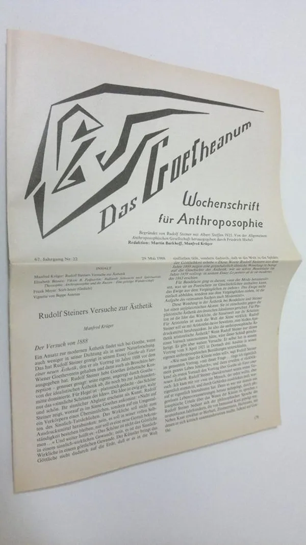Das Goetheanum nr. 22-30/1988 : Wochenschrift fur Anthroposophie - Barkhoff, Martin (red.) | Antikvaari - kirjakauppa verkossa