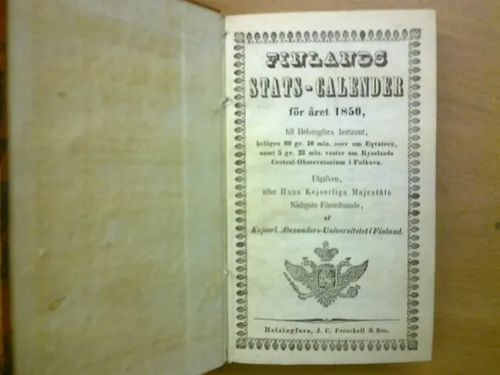 Finlands Stats-calender för året 1850 | Kirja Waldemar | Osta Antikvaarista - Kirjakauppa verkossa