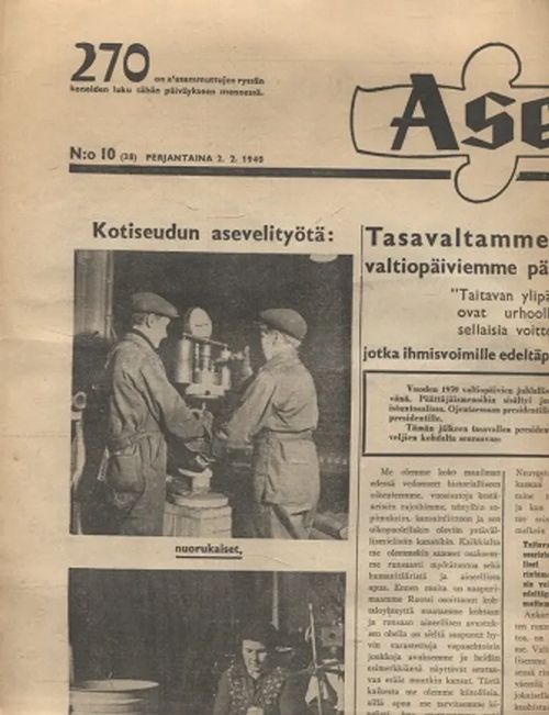 Aseveli N:o 10/1940 | Vantaan Antikvariaatti Oy | Osta Antikvaarista - Kirjakauppa verkossa