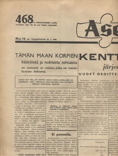 Aseveli N:o 16/1940 | Vantaan Antikvariaatti Oy | Osta Antikvaarista - Kirjakauppa verkossa