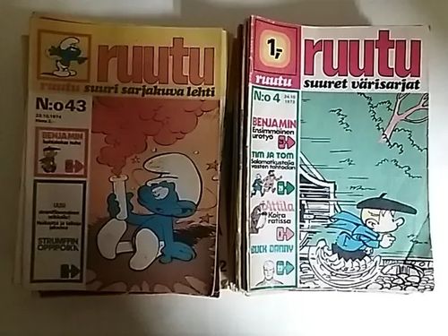 Ruutu 88 kpl (puuttuu koko sarjasta 4 kpl - (puuttuvat numerot ovat 1973-1, 2, 3 - 1974-5) - Attila - Lucky Luke - Tim ja Tom - Sammy Day - Piko & Fantasio - Natasa - Yoko Tsuno - Johannes ja Pirkale - Niilo Pielinen - Buck Danny ym... | Antikvaari Kirja- ja Lehtilinna / Raimo Kreivi | Osta Antikvaarista - Kirjakauppa verkossa