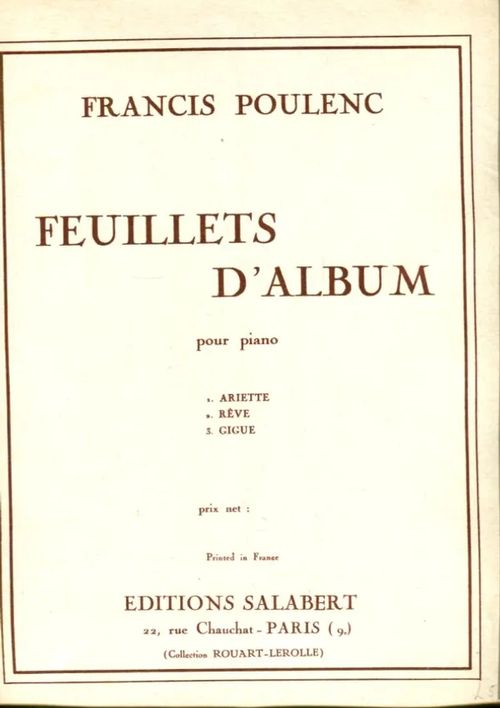 Feuillets d'album pour piano - Poulenc Francis | Antikvariaatti Lukuhetki | Osta Antikvaarista - Kirjakauppa verkossa