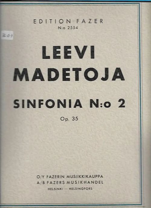 Sinfonia N:o 2 Op.35 - Madetoja Leevi | Antikvariaatti Vihreä Planeetta | Osta Antikvaarista - Kirjakauppa verkossa