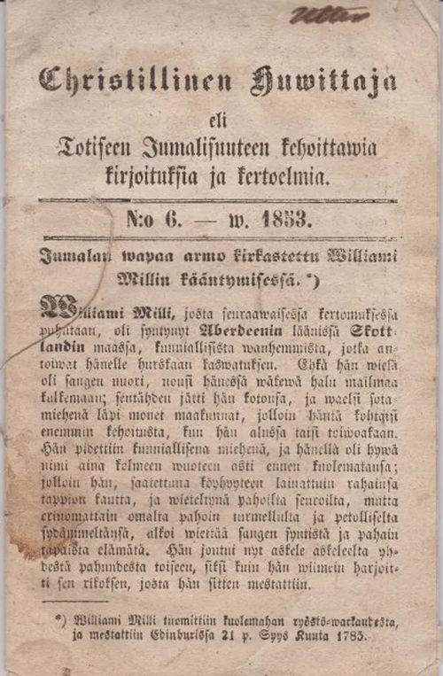 Christillinen Huwittaja N:o 6 - w. 1853 | Antikvaarinen kirjahuone Libris | Osta Antikvaarista - Kirjakauppa verkossa