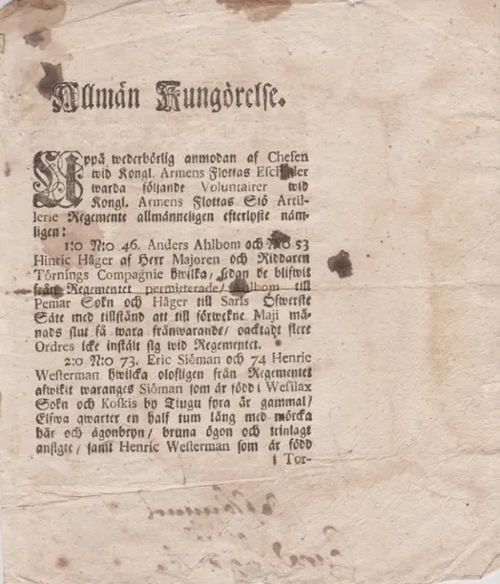 Allmän Kungörelse 7 Augusti 1783 | Antikvaarinen kirjahuone Libris | Osta Antikvaarista - Kirjakauppa verkossa