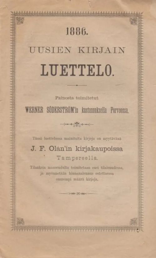 1886. Uusien kirjain luettelo | Antikvaarinen kirjahuone Libris | Osta Antikvaarista - Kirjakauppa verkossa