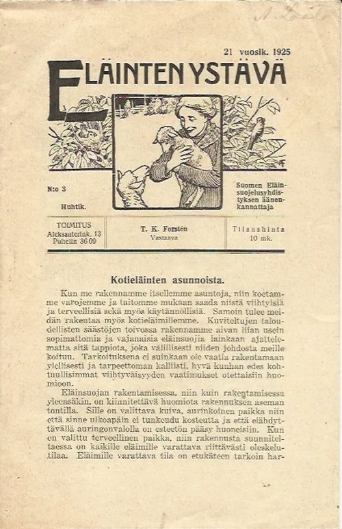 Eläinten ystävä n:o 3 / 1925 | Iki-pop | Osta Antikvaarista - Kirjakauppa verkossa