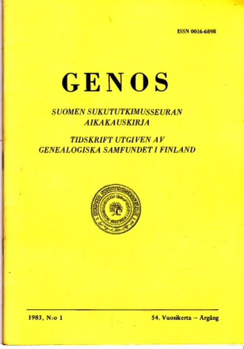 Genos 1983/1-4 [Vsk irtonumeroina] [Sis. mm. Nuotto: Itä-Suomen Walliusten ja Valjusten varhaisvaiheita 16s., Tertti: Suomen saksalaiset kauppiassuvut 20s.] | Antikvaarinen Kirjakauppa Johannes | Osta Antikvaarista - Kirjakauppa verkossa