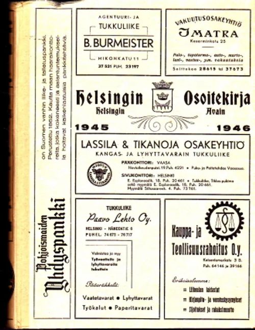 Helsingin Osoitekirja 1945 - 1946 : Helsingin Avain | Antikvaarinen Kirjakauppa Johannes | Osta Antikvaarista - Kirjakauppa verkossa