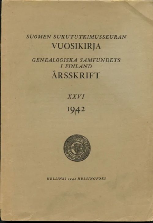 Suomen Sukututkimusseuran vuosikirja XXVI = Genealogiska samfundets i Finland årsskrift XXVI [Sis. mm. Impiwaara: Antti Thuronius ja hänen sukunsa 63s., Ekman: Åboländska kronobåtsmän 28s.] | Antikvaarinen Kirjakauppa Johannes | Osta Antikvaarista - Kirjakauppa verkossa