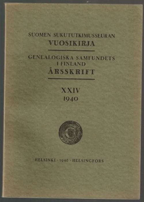 Suomen Sukututkimusseuran vuosikirja XXIV 1940 | Päijänne Antikvariaatti Oy | Osta Antikvaarista - Kirjakauppa verkossa