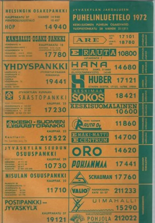 Jyväskylän jakoalueen puhelinluettelo 1972 | Päijänne Antikvariaatti Oy | Osta Antikvaarista - Kirjakauppa verkossa
