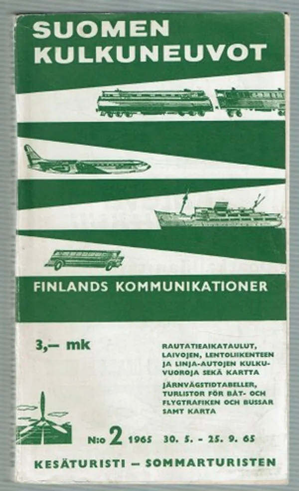 Suomen kulkuneuvot - Finlands kommunikationer, N:o 2, kesäturisti 30.5. - 25.9.65 | Päijänne Antikvariaatti Oy | Osta Antikvaarista - Kirjakauppa verkossa