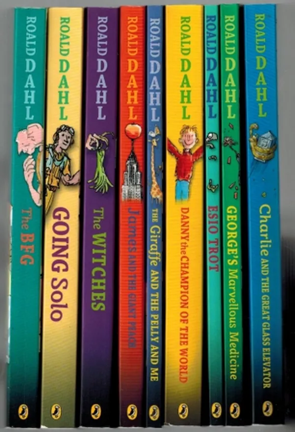 The BFG ; Going Solo ; The Witches ; James and the Giant Peach ; The Giraffe and the Pelly and Me ; Danny the Champion of the World ; Esio Trot ; George's Marvellous Medicine ; Charlie and the Great Glass Elevator - Dahl Roald | Päijänne Antikvariaatti Oy | Osta Antikvaarista - Kirjakauppa verkossa