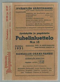 Jyväskylän ja ympäristön puhelinluettelo N:o 15 maaliskuu 1951 - Toim. |  Päijänne Antikvariaatti Oy | Osta Antikvaarista - Kirjakauppa verkossa