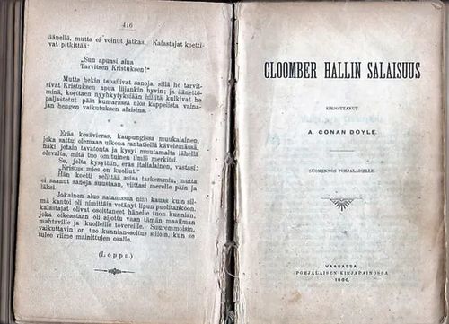 Cloomber Hallin salaisuus + Ihmeellinen elämä , kirj. Elisabeth Stuart Phelps 1899 - A. Conan Doyle | Vilikka Oy | Osta Antikvaarista - Kirjakauppa verkossa