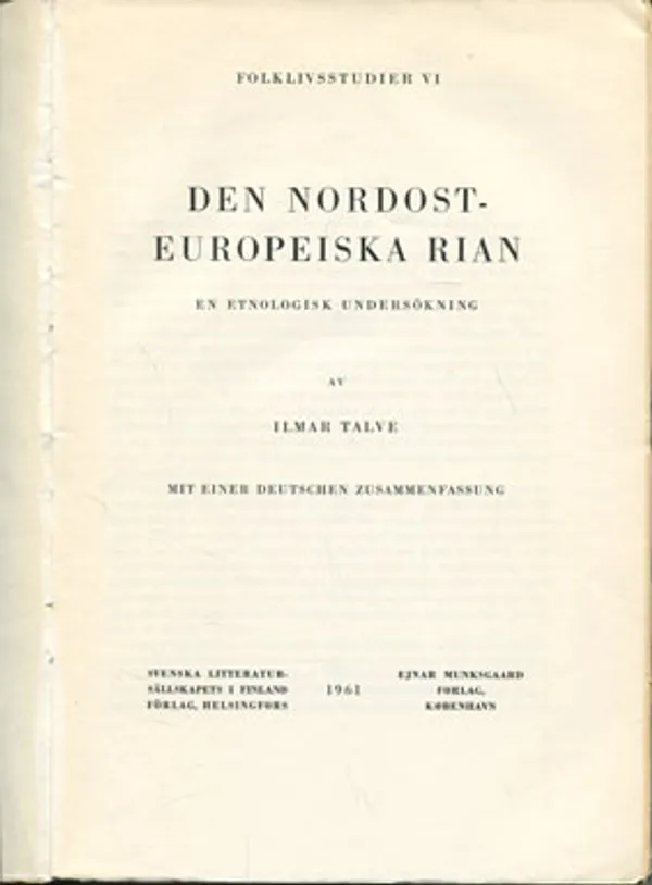 Den nordosteuropeiska rian - en etnologisk undersökning - Talve Ilmar | Divari Kangas | Osta Antikvaarista - Kirjakauppa verkossa