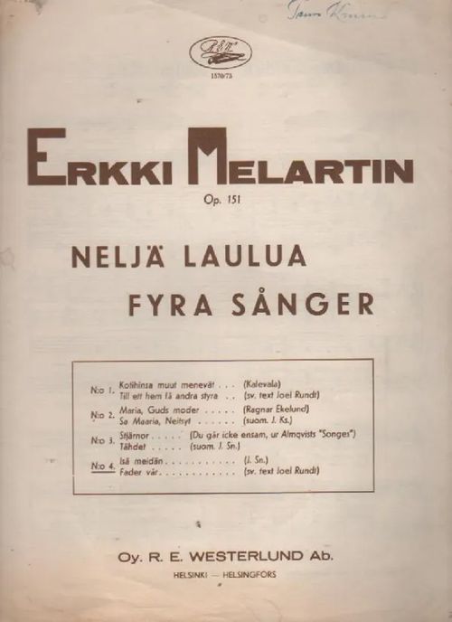 Isä meidän - Fader vår - Melartin Erkki (Jussi Snellman) | Nettinuotti | Osta Antikvaarista - Kirjakauppa verkossa