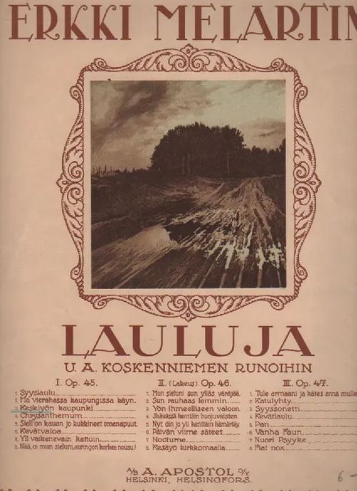 Lauluja V.A. Koskenniemen runoihin Op. 45 No3 Keskiyön kaupunki - Melartin Erkki (V.A. Koskenniemi) | Nettinuotti | Osta Antikvaarista - Kirjakauppa verkossa