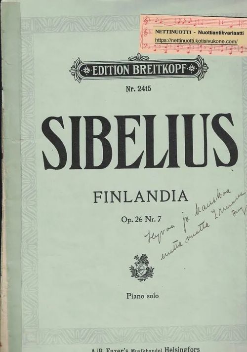 Finlandia, Piano solo - Sibelius Jean | Nettinuotti | Osta Antikvaarista - Kirjakauppa verkossa