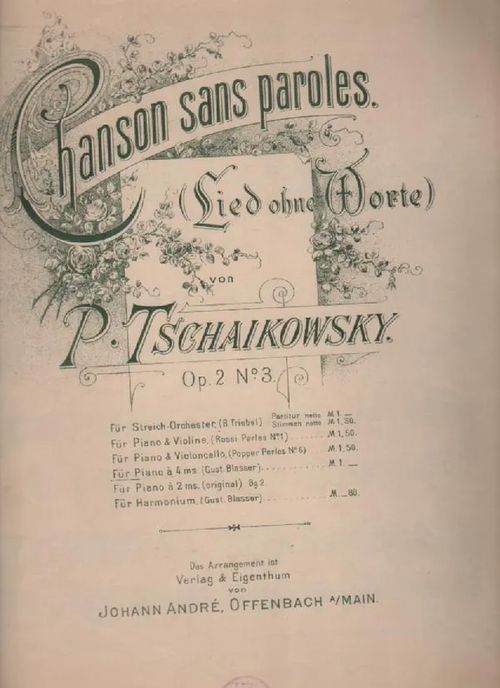 Chanson sans paroles Op. 2 No3, Piano à 4 ms. - Tschaikowsky P | Nettinuotti | Osta Antikvaarista - Kirjakauppa verkossa