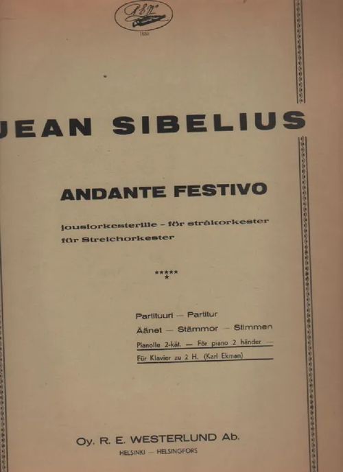 Andante Festivo, pianolle 2-kätt. - Sibelius Jean | Nettinuotti | Osta Antikvaarista - Kirjakauppa verkossa